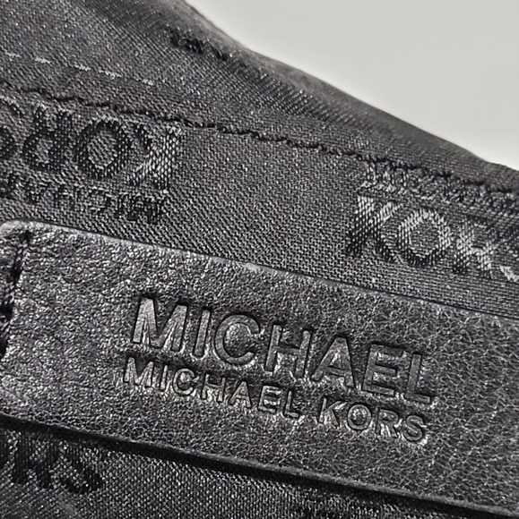 Michael Kors Purse All Over Logo Sequins  & Leather Straps Gold Accent Grommets - Picture 2 of 10